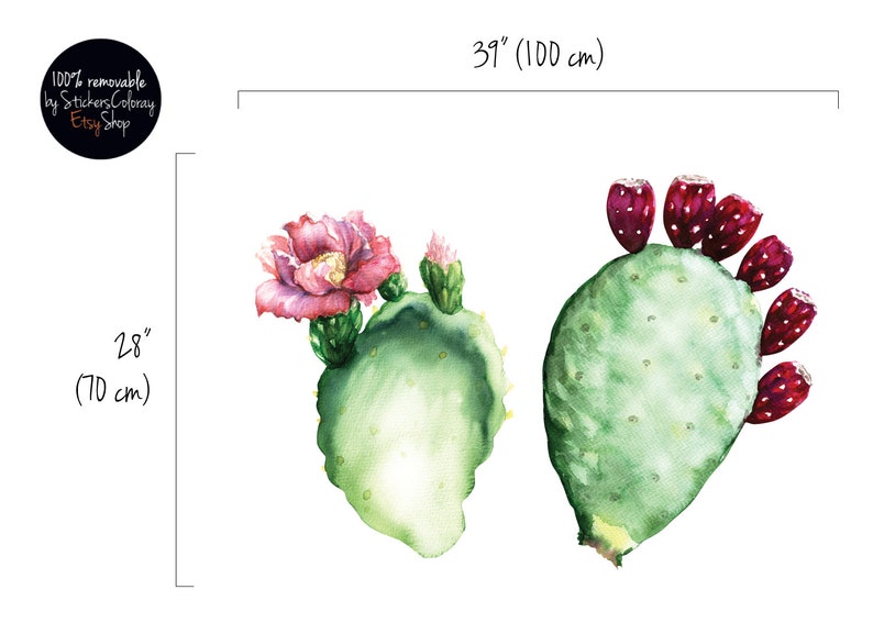 Cactus Wall Decal Cacti Removable Wall Sticker Reusable Etsy