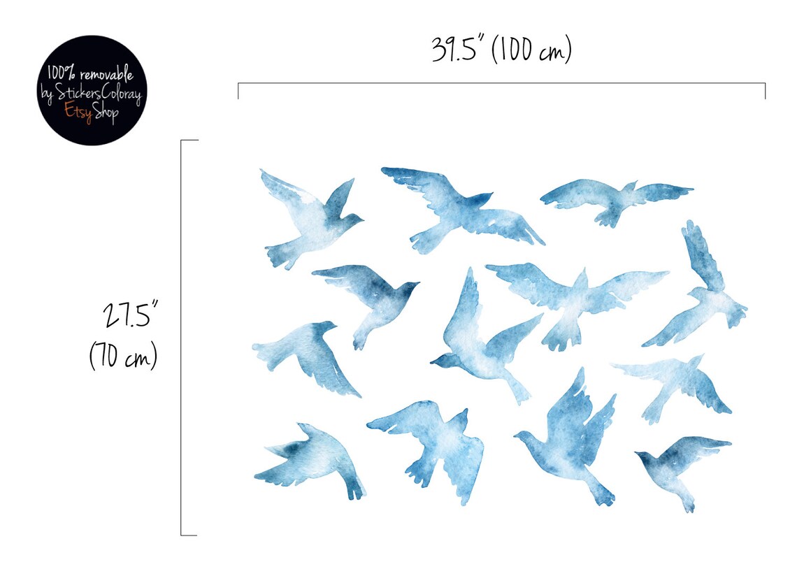 Birds wall decal kids blue wall decor reusable nature wall Etsy