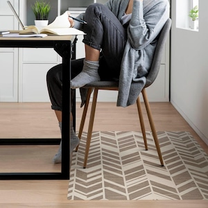 Geometric Retro Pattern Desk Chair Mat, Beige Computer Chair Mat, Office Chair Mat, Pattern Chair Mat, Gaming Chair Floor Protector