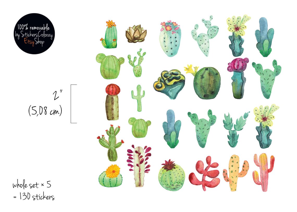 Cacti Wall Decal Pattern Wall Sticker Watercolor Succulents Etsy