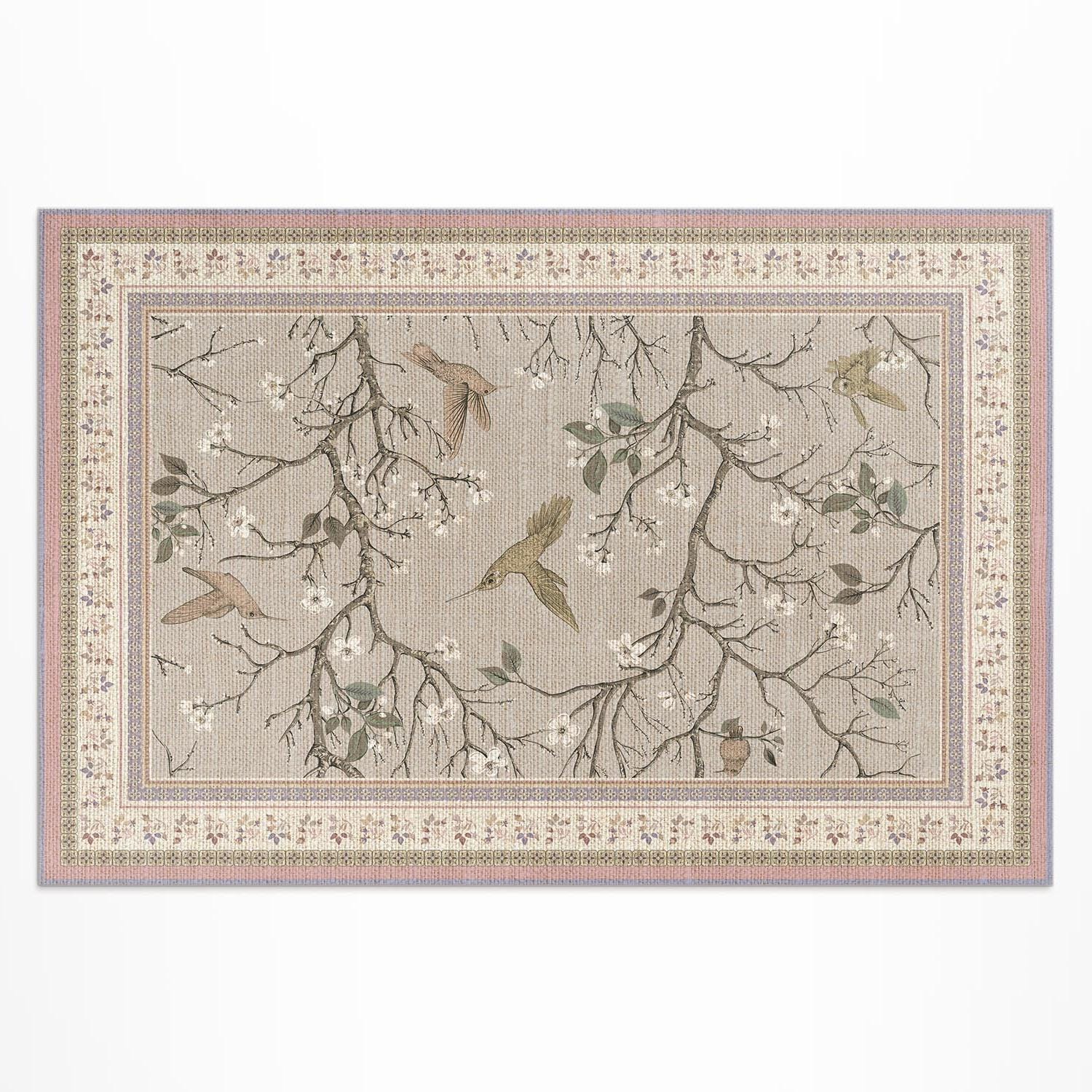 Delicate Floral Backdrop With Birds Outdoor Rug, Flowers and Plants ...