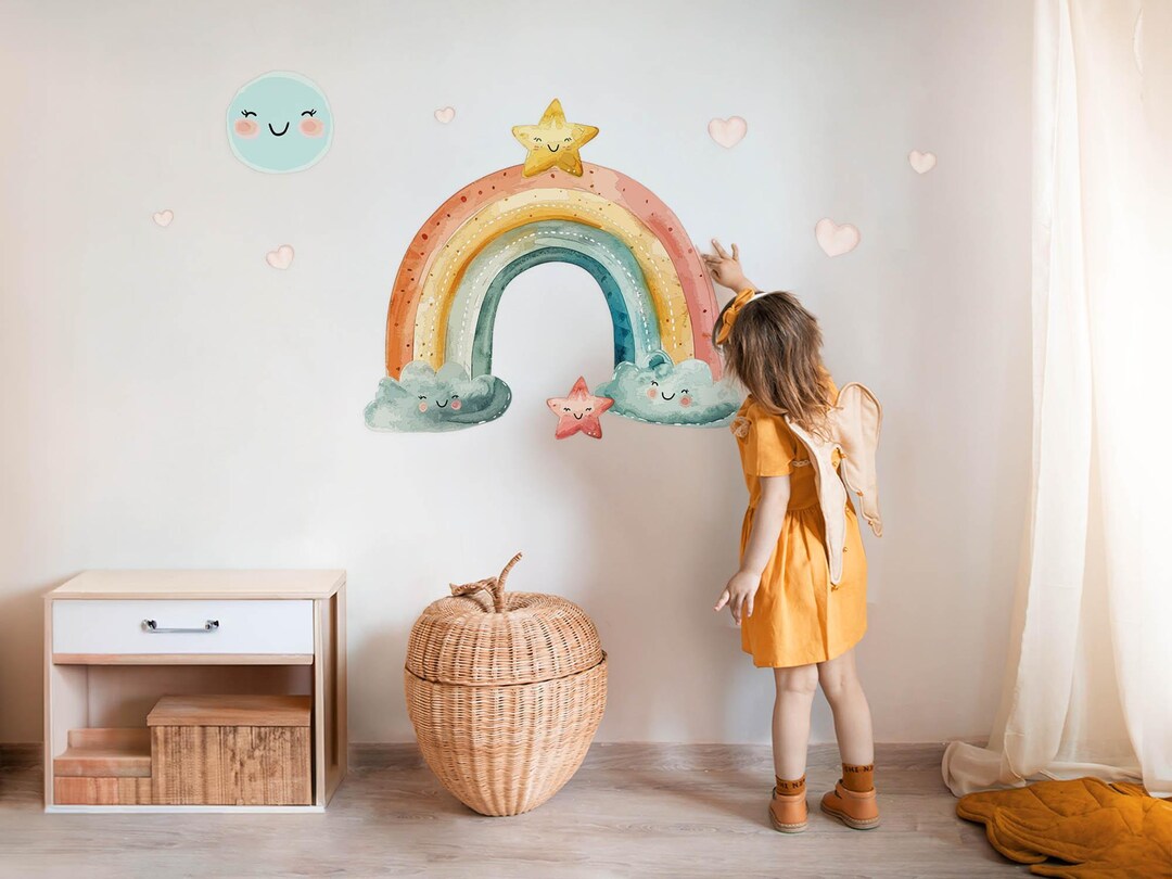 Rainbow and Stars Wall Stickers for Kids Room, Turquoise Baby Room ...