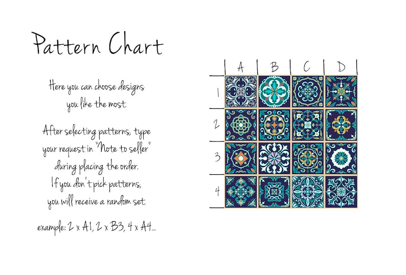 Ornamental PACK OF 24 Tiles Decoration Peel and Stick #2T Tile Decal Moroccan Removable Ornamental Blue Azulejo Tile Stickers
