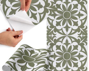 Green Leaves Peel And Stick Decal, Green And White Self-Adhesive Furniture Foil, Geometric Wrap, Pattern Sticker