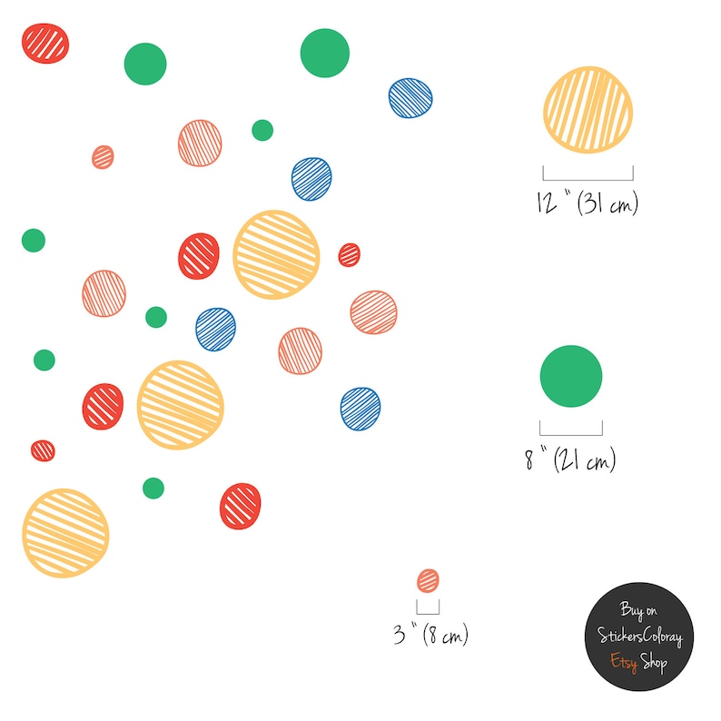 Polka dot wall decal Colorful shapes wall decal for Kids Etsy