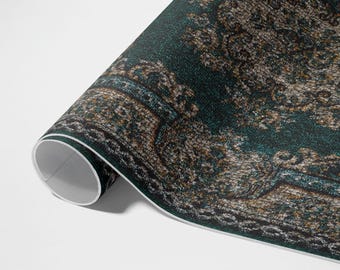 Patterned In Retro Style Outdoor Rug, Patterns Patio Carpet, Green Vinyl Rug, Porch Rug, Pet Friendly Rug, Easy To Clean Rug