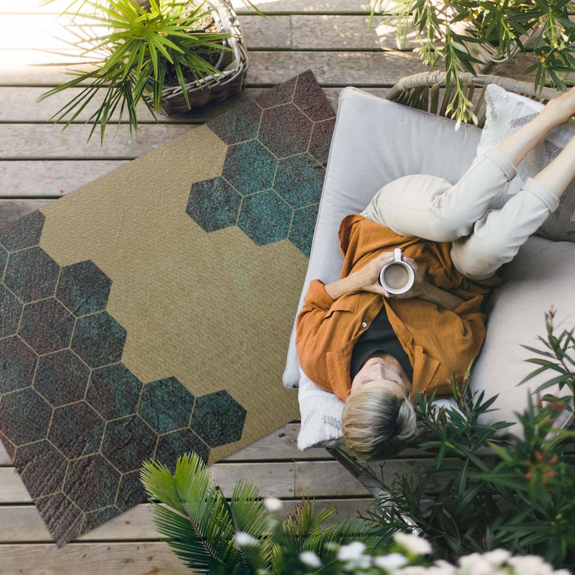 Outdoor Concrete Rug Concrete Hexagons Modern Design Outdoor Rug, Texture Patio Carpet ...