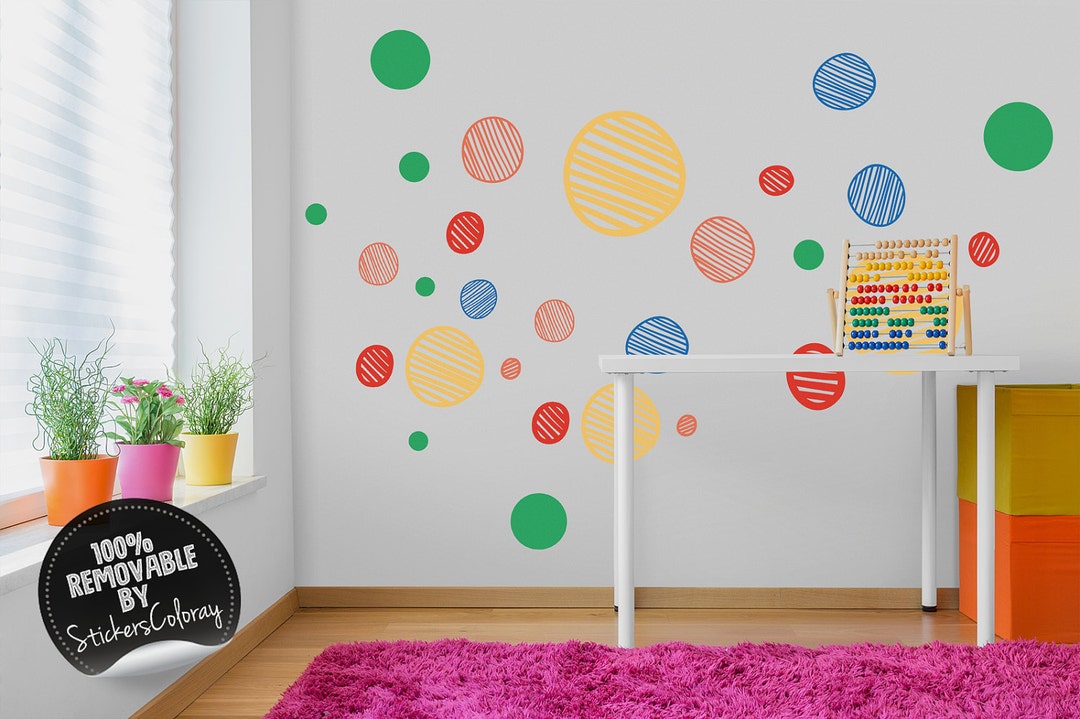 Polka Dot Wall Decal, Colorful Shapes Wall Decal for Kids Room, Dots ...