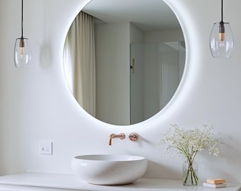 Grand miroir rond à LED, miroir de courtoisie élégant, miroir de salle de bain avec lumière, petit miroir avec rétroéclairage LED, miroir sans cadre