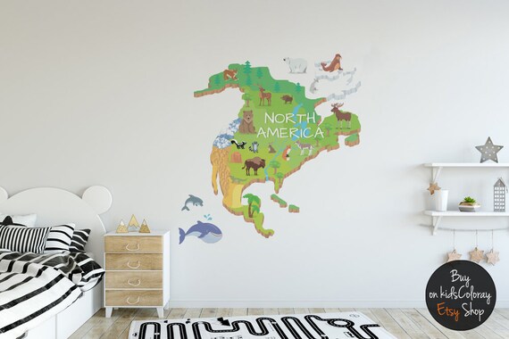 North America Map Wall Decal Maps Reusable Sticker