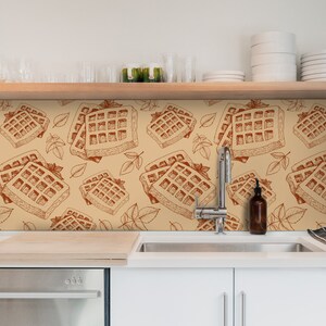 Waffeln Dessert süßes Menü, Vintage, Vinylmatte, Küchenspritzer, pvc Dekoration, wasserfester Wandschutz, beige, braun #2
