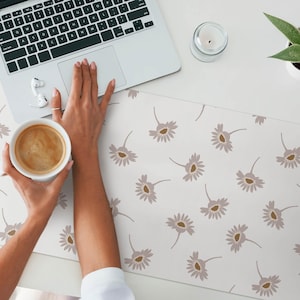 Floral retro pattern Desk Cover, Beige Desk Mat, Table Protector Pad, Backgrounds And Patterns Desk Pad, Office Decoration