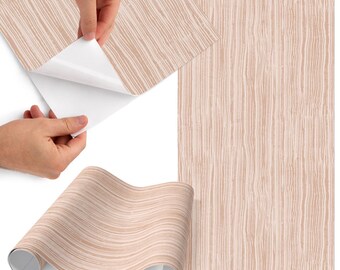 Wooden Lines Peel And Stick Sticker, Beige And Creamy Self-Adhesive Furniture Veneer, Minimalist Decal, Pattern Foil