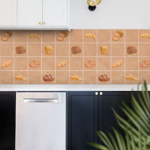 Bakkerij- en banketbakkerijproducten tegels, abstract, vinylmat, achterwand keuken, pvc-decoratie, achterwand tegels, bruin, oranje #11