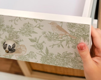 Botanical Pattern Peel And Stick Veneer, Beige And Green Self-Adhesive Furniture Decal, Botanical Foil, Animals Wrap