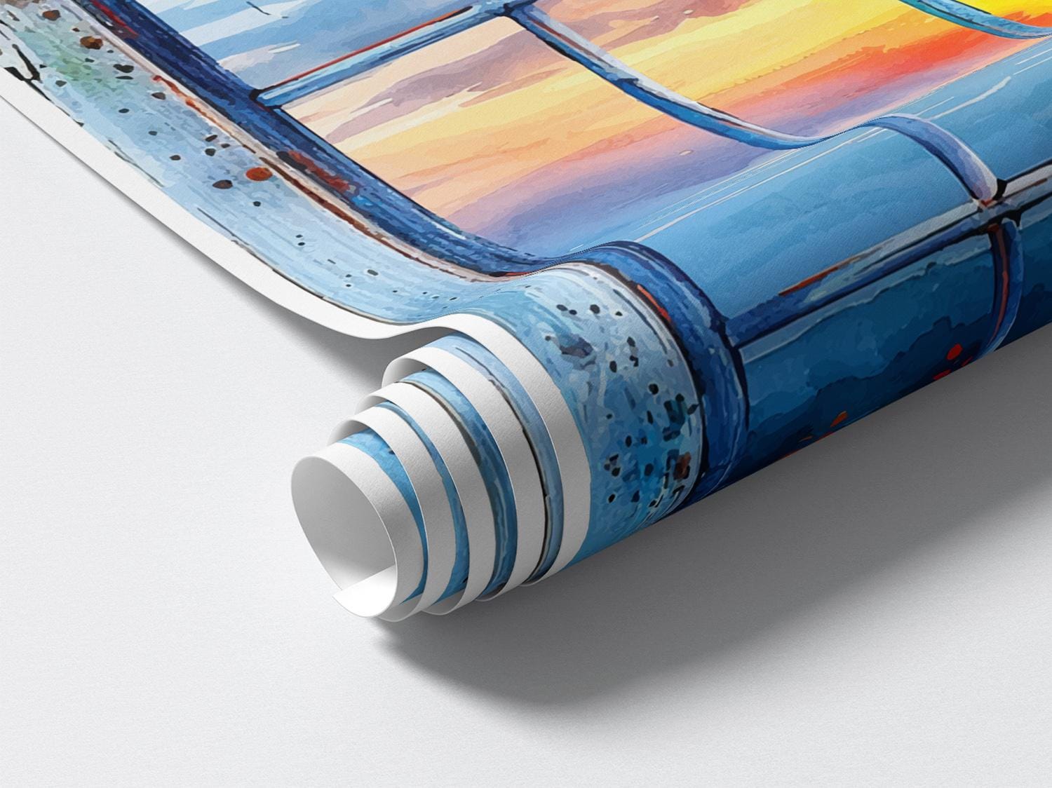 Faux Window Decal - Window Sunset, Blue Wall Stickers, Landscapes Theme ...