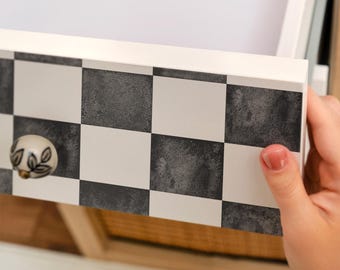 Adesivo decorativo con motivo scacchiera, in bianco e nero, per mobili, impiallacciatura minimalista, decalcomania con motivo