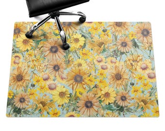 Blumenwiese Muster Schreibtischstuhl Matte, Gelbe Computer Stuhl Matte, Bürostuhl Matte, Pflanzen Stuhl Matte, Gaming Stuhl Bodenschoner