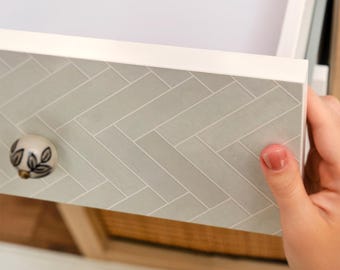 Light Herringbone Peel And Stick Decal, Creamy And Gray Self-Adhesive Furniture Foil, Minimalist Wrap, Texture Sticker