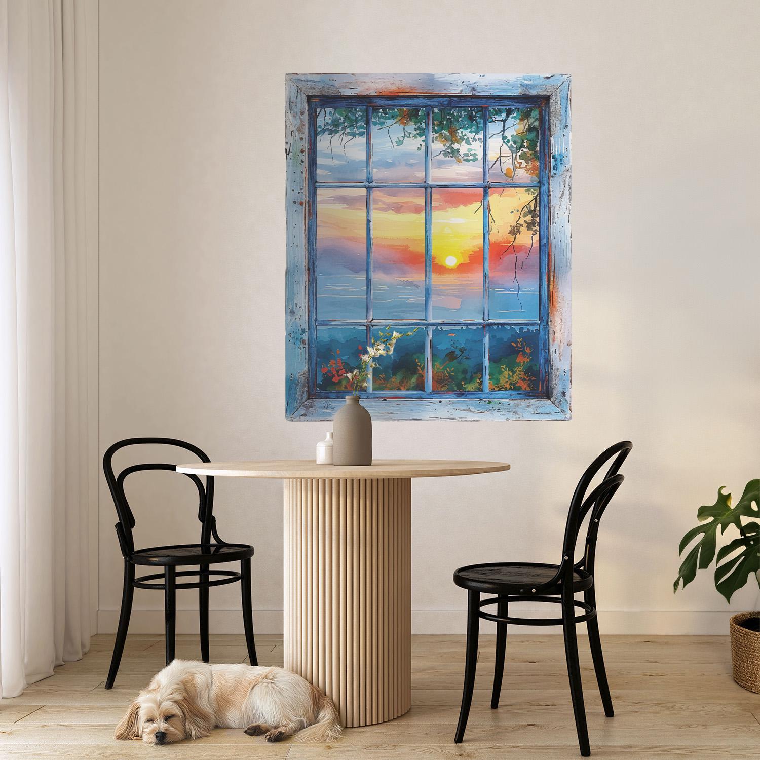 Faux Window Decal - Window Sunset, Blue Wall Stickers, Landscapes Theme ...