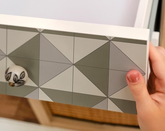 Triangular Mosaic Peel And Stick Foil, Green And Gray Self-Adhesive Furniture Wrap, Geometric Sticker, Pattern Veneer