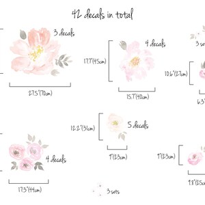 vintage floral vinyl set, watercolor flowers wall decals, blooming roses wall decor, pink flower wall stickers, nursery decals set 21W image 6