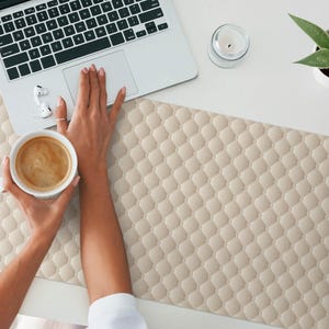 Quilted retro pattern Desk Pad, Beige Desk Cover, Table Protector Pad, Backgrounds And Patterns Desk Mat, Desk Decoration