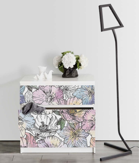 Aufkleber für MALM Kommode, Ikea, Mohnblumen Aufkleber 3er Pack, Bunt, ablösbar, abziehen und aufkleben, Ikea Möbel #8 M