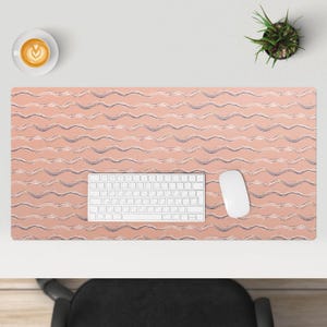 Wavy pastel lines Desk Cover, Beige Desk Mat, Table Protector Pad, Backgrounds And Patterns Desk Pad, Office Decoration