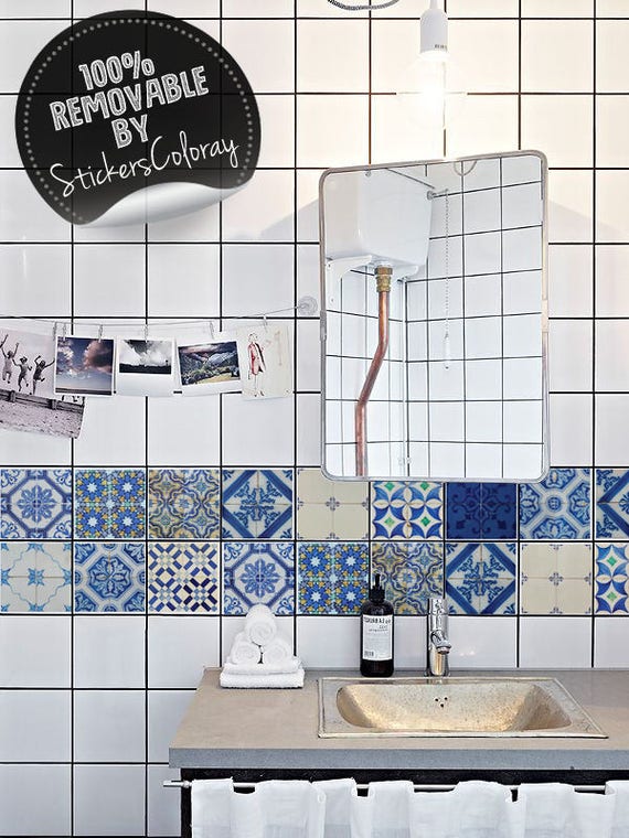 Portuguese Blue Tiles Mexican Talavera Spanish Decal Moroccan Backsplash Tile Aged Pack Of 24 Ceramic Decoration 44t