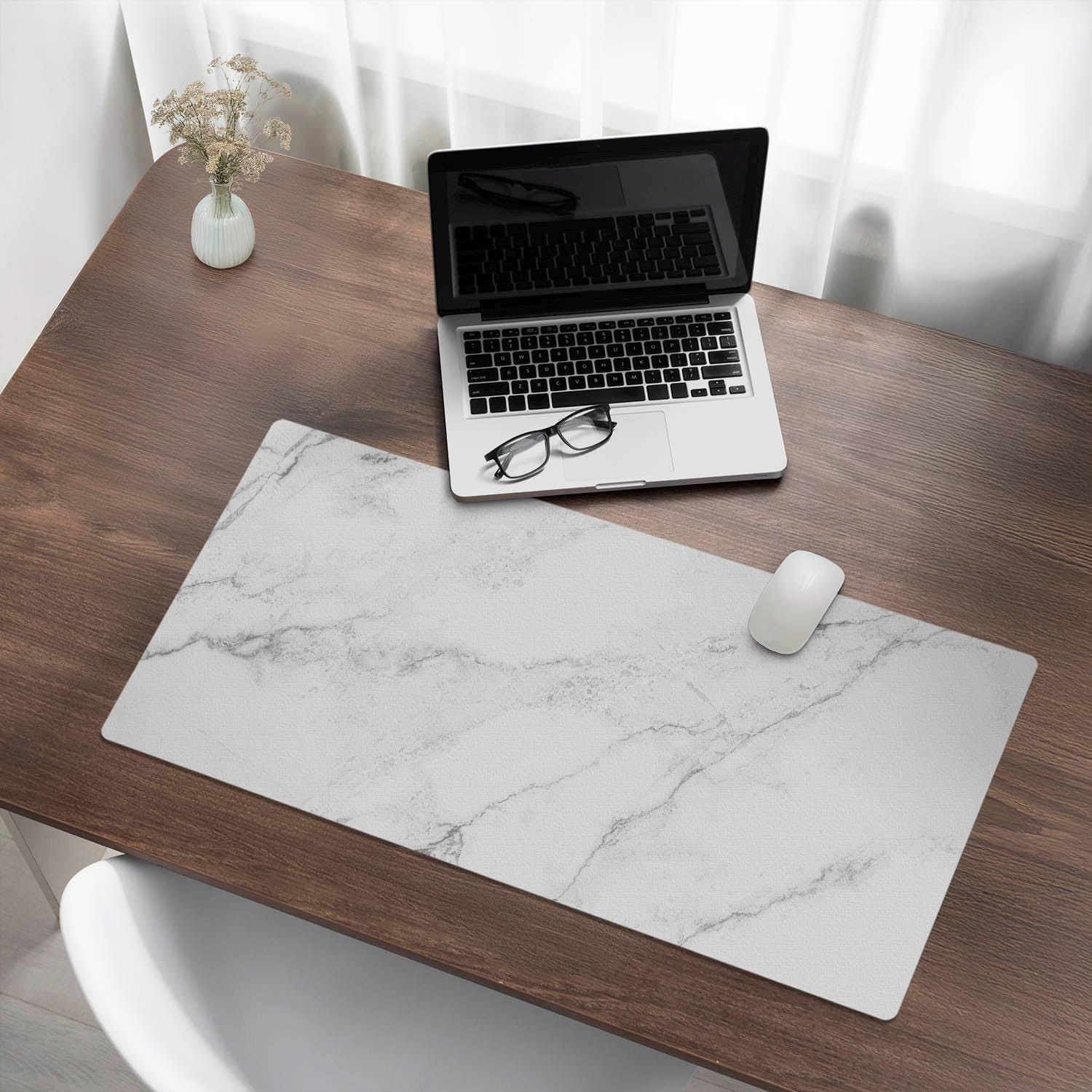Marble veins Desk Mat, White Desk Pad, PVC Table Protector, Textures Desk Cover, Computer Decoration