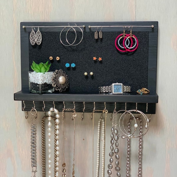 Jewelry Organizer Wall Mounted, Necklace Bracelet Earring Holder, XL Rustic Black