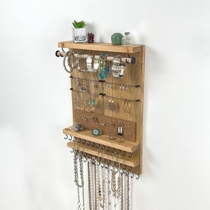 Space-Saving Vertical Jewelry Organizer Wall Mount Driftwood - Necklaces Bracelets Earrings Holder