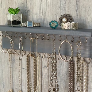 Jewelry Organizer Wall Mounted, Necklace Bracelet Earring Holder, Rustic Gray