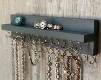 Organizzatore di gioielli da parete, porta collane e bracciali, grigio rustico