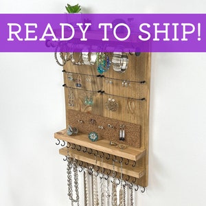 FAST SHIPPING! Space-Saving Vertical Jewelry Organizer Wall Mount Driftwood - Necklaces Bracelets Earrings Holder