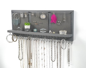 Schmuck Organizer Halter - Wand Halsketten Armbänder Ohrringe, XL Grau