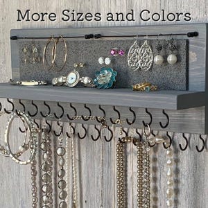 Rustic Gray Jewelry Organizer Wall Mount: Necklace, Earring & Bracelet Holder