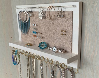 Jewelry Organizer Wall Mounted Holder for Necklaces Bracelets Earrings XL Rustic White