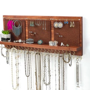 Jewelry Organizer Holder - Wall Mounted Necklaces Bracelets Earrings, XL Cherry