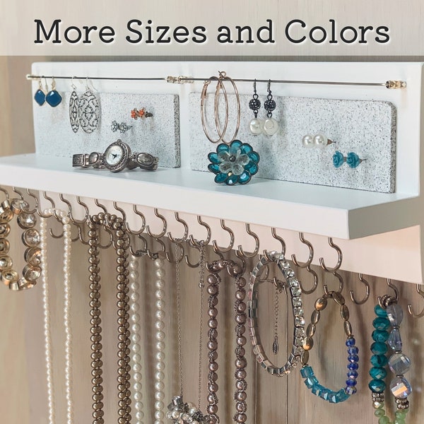 Jewelry Organizer Wall Mount | Necklace Holder | Earring Holder | Bracelet Holder | Solid White