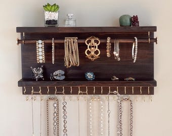 Wall-Mounted Jewelry Organizer, Dark Brown (Necklace, Bracelet Holder)