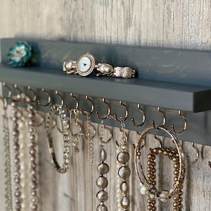 Jewelry Organizer Wall Mounted, Necklace Bracelet Holder, Rustic Gray
