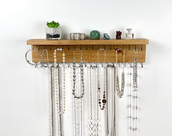 Jewelry Organizer Wall Mounted, Necklace Bracelet Holder, Driftwood Brown