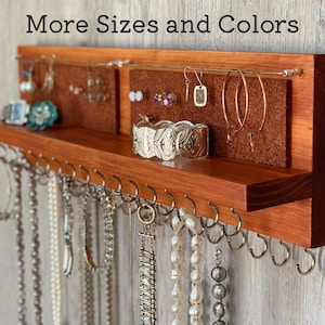 Jewelry Organizer Wall Mount | Necklace Holder | Earring Holder | Bracelet Holder | Rustic Cherry