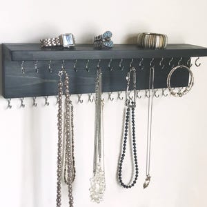 Jewelry Organizer Wall Mounted, Necklace Bracelet Holder, Rustic Black