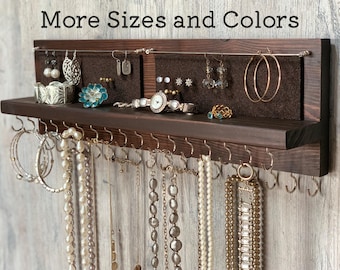 Rustic Jewelry Organizer Wall Mount: Necklace, Earring, Bracelet Holder