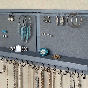 Jewelry Organizer Holder - Wall Mounted, XL Rustic gray Necklaces Bracelets, Earrings
