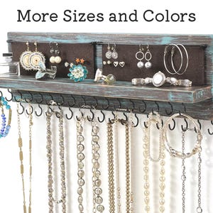 Jewelry Organizer Wall Mount | Necklace Holder | Earring Holder | Bracelet Holder | Distressed Teal/Brown