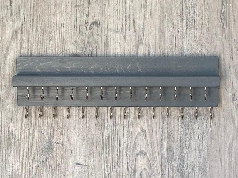 Jewelry Organizer Wall Mounted, Necklace Bracelet Holder, Rustic Gray image 5